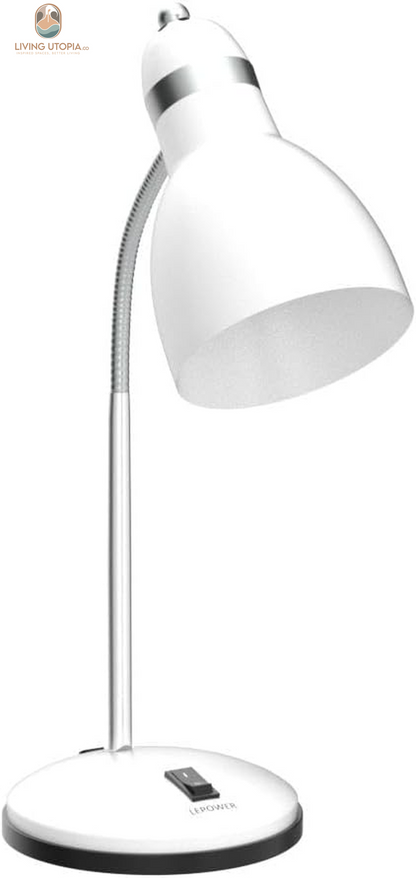 Metal Desk Lamp, Adjustable Goose Neck Table Lamp, Eye-Caring Study Desk Lamps for Bedroom, Study Room and Office (White)