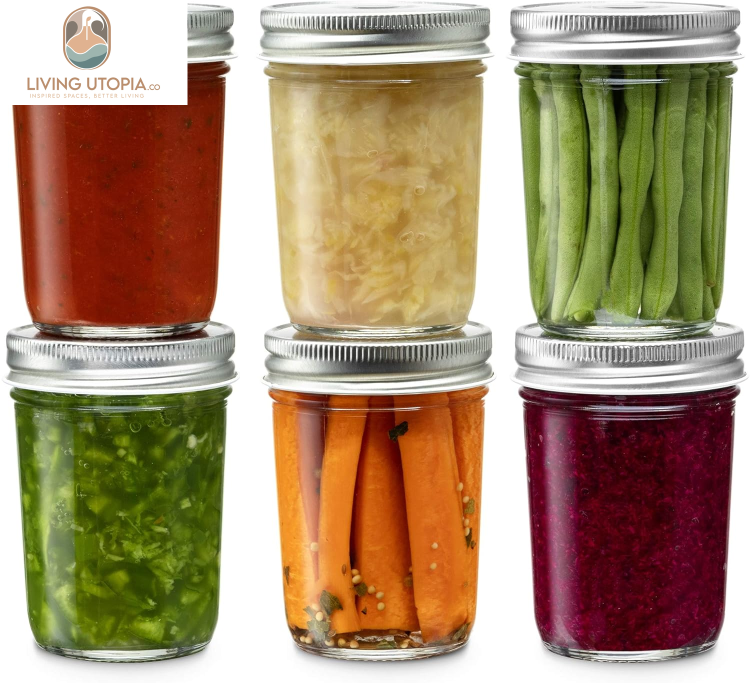 Glass Regular Mouth Mason Jars, 8 Oz Jars with Silver Metal Airtight Lids for Meal Prep, Dry Food Storage, Canning, Drinking, for Overnight Oats, Jelly, Spices, Salads, Yogurt (6 Pack)
