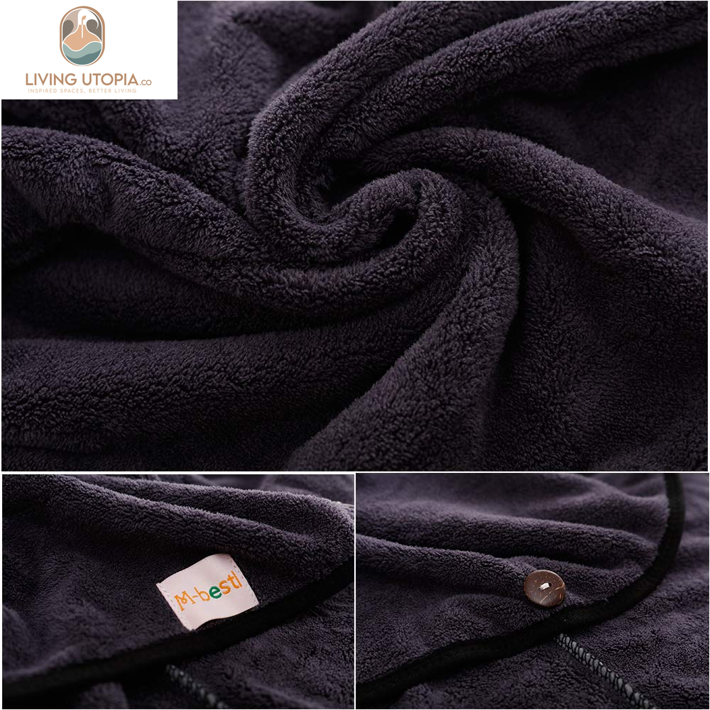 2 Pack Hair Drying Towels, Hair Towel Wrap,Absorbent Microfiber Hair Towel Turban with Button Design to Dry Hair More Quicker(Dark Gray& Blue)
