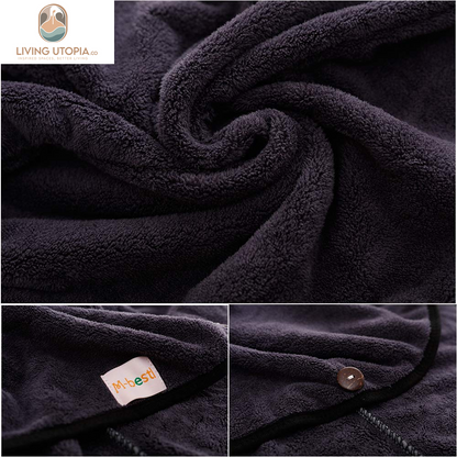 2 Pack Hair Drying Towels, Hair Towel Wrap,Absorbent Microfiber Hair Towel Turban with Button Design to Dry Hair More Quicker(Dark Gray& Blue)