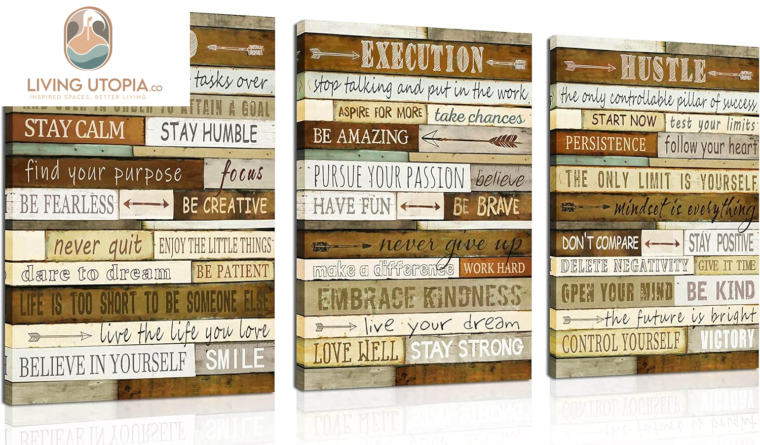 Motivational Wall-Decor - Brown Inspirational Posters - 3 Piece Canvas Wall Art for Bedroom Ready to Hang Size 12" X 16"