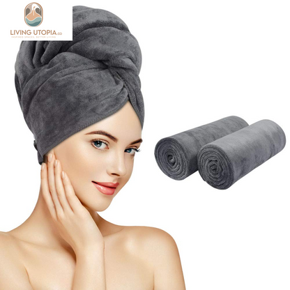 Microfiber Hair Towels anti Frizz Hair Drying Towel Super Absorbent Fast Drying Turbans for Wet Curly Hair Soft Hair Towel Wrap with Elastic Band for All Hair Types 40 X 20 Inches 2Pack Grey