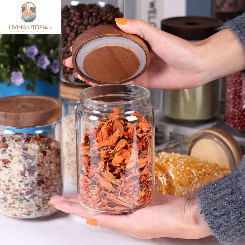 Stackable Kitchen Canisters Set of 8,High Borosilicate Glass Cylinder Airtight Food Storage, Sort Out the Tea, Flour, Candies, Grain Easily and Clearly
