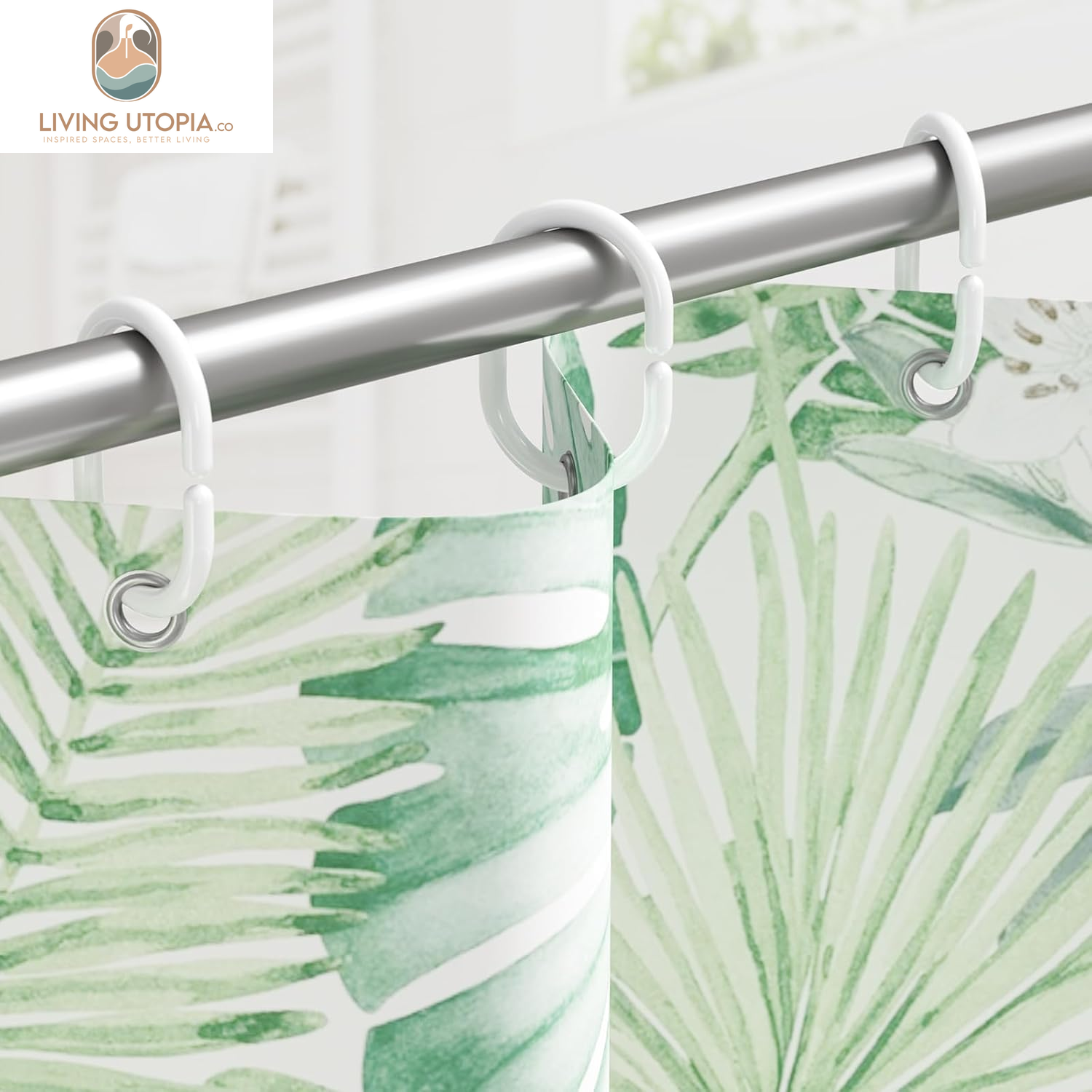 White Shower Curtain Hooks Rings, 24 Pcs Plastic Shower Curtain Rings, Plastic Shower Curtain Hooks for Bathroom Shower Rod, White Shower Hooks Rings Loops for Shower Curtain