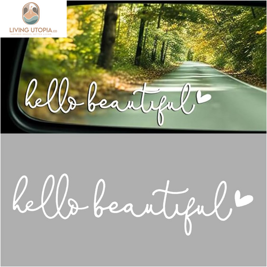 Mirror Stickers for Cars, Hello Beautiful Rearview Mirror Stickers, Car Window Decal Decoration, Dresser Mirror Decals, Car Decoration Accessories, Car Mirror Decals for Women