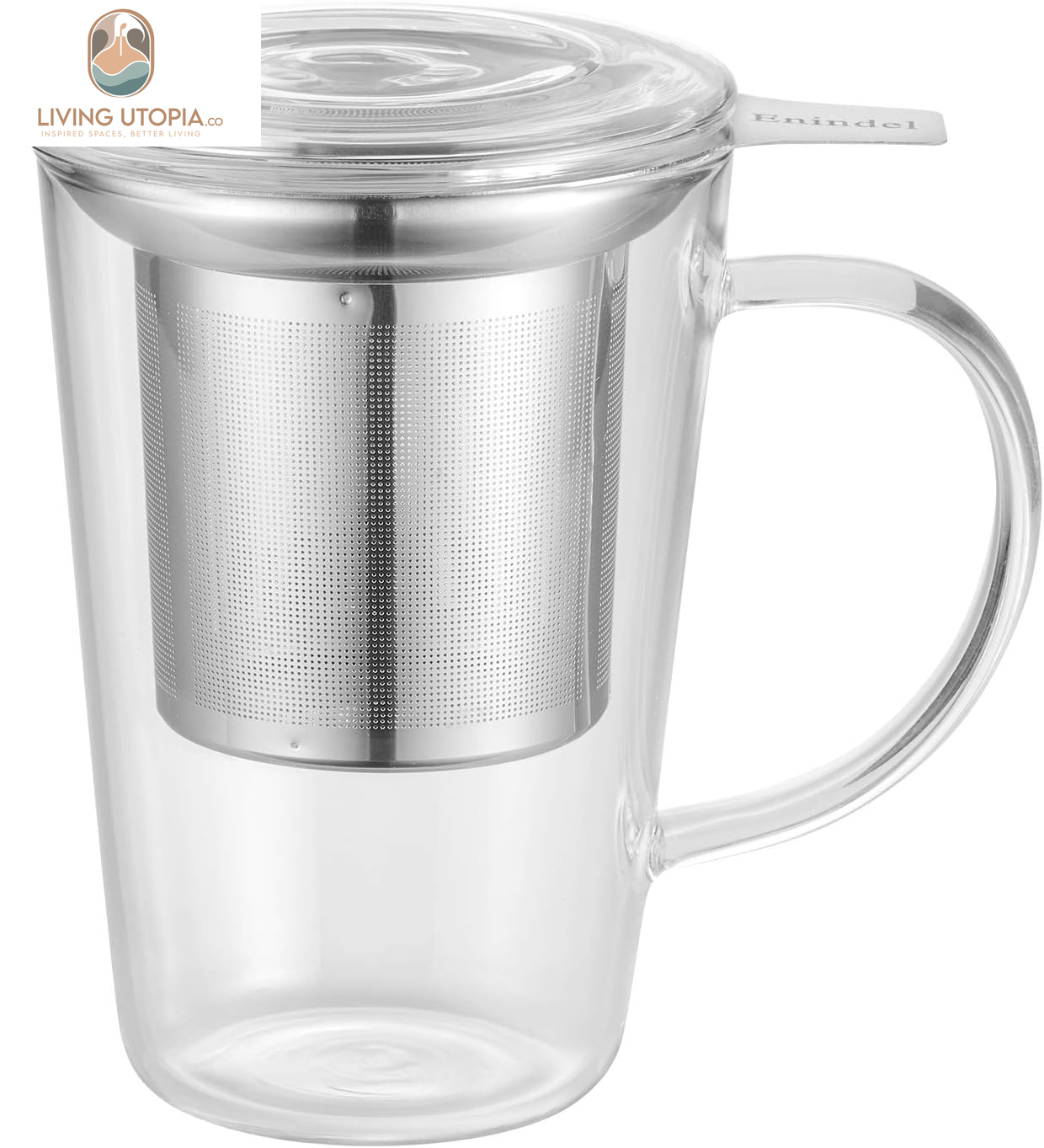 3020.01 Glass Tea Mug with Infuser and Lid, Tea Cup, Clear, 14 OZ, GM001