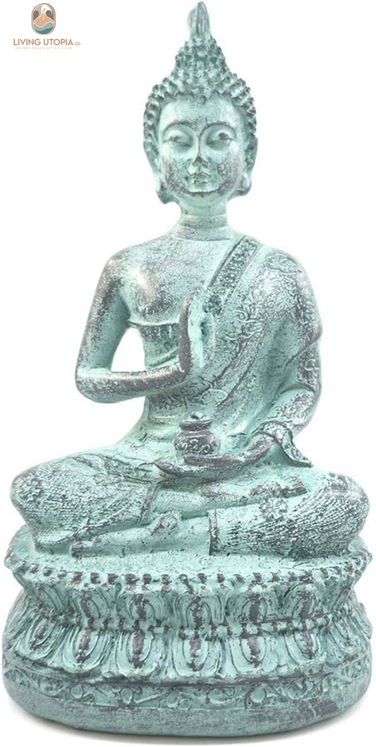 Thai Sitting Buddha Statue for Home Decor Turquoise 6.7"