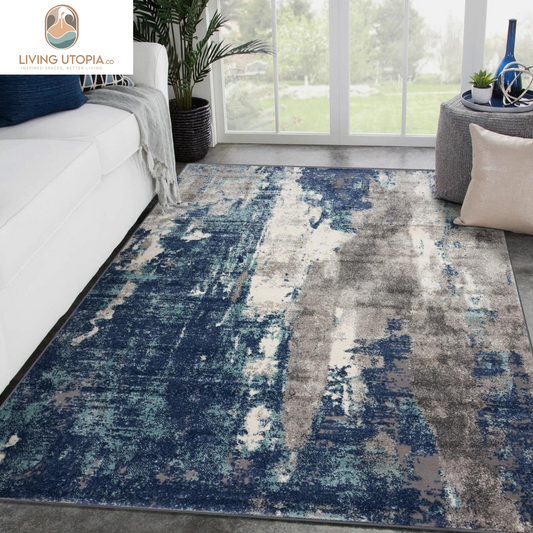 Euston Collection D.Blue-L.Blue 8X10 Modern Abstract Area Rug
