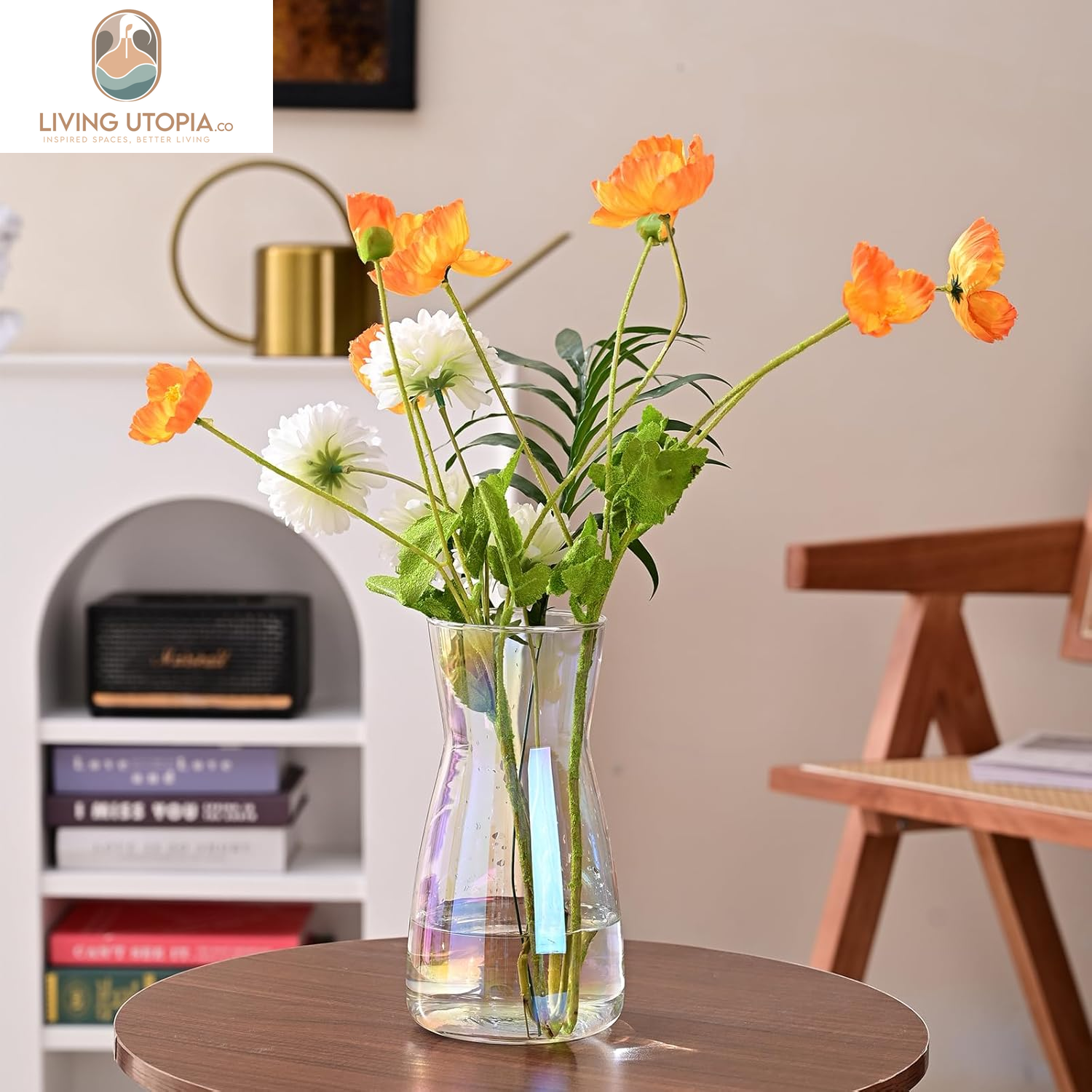 8 Inch Iridescent Glass Flower Vases for Centerpiece Table Home Indoor Desk Decor,Ins Modern Boho Style Vase for Wedding Housewarming Gift