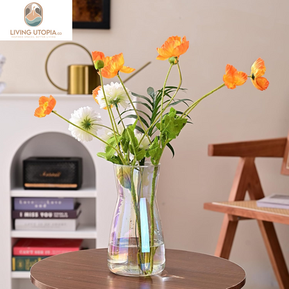8 Inch Iridescent Glass Flower Vases for Centerpiece Table Home Indoor Desk Decor,Ins Modern Boho Style Vase for Wedding Housewarming Gift