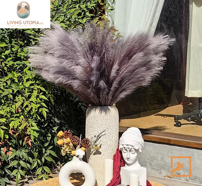 7-Pcs 38"/3.1FT Faux Pampas Grass Large Tall Fluffy Artificial Fake Flower Boho Decor Bulrush Reed Grass for Vase Filler Farmhouse Home Wedding Decor (Grey)