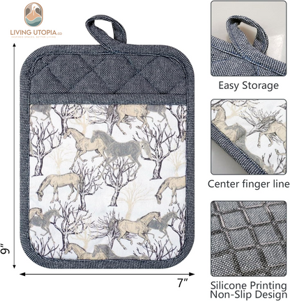 Pot Holders Set of 3 Silicone Printing Non Slip Heat Resistant, Yarm-Dyed Hot Pads Cotton Home Kitchen Cooking Barbecue Microwave Women Men Machine Washable BBQ Grilling. (Gray Potholders)