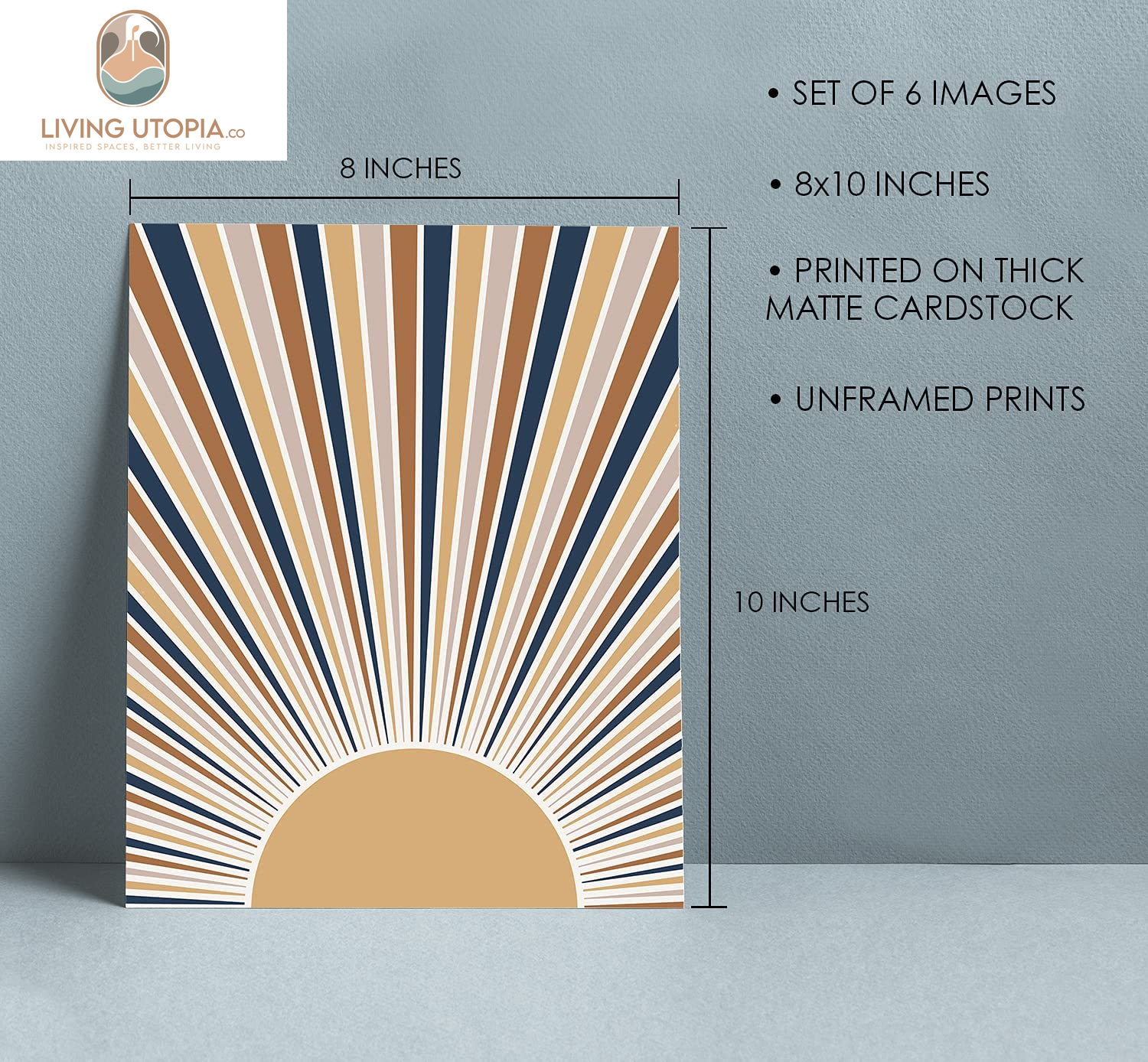 Boho Wall Art Prints Room Decor 8X10 Set of 6 Boho Posters, Mid Century Modern Prints for Wall Art, Sun Moon Desert Bedroom Decor