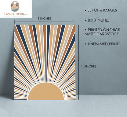Boho Wall Art Prints Room Decor 8X10 Set of 6 Boho Posters, Mid Century Modern Prints for Wall Art, Sun Moon Desert Bedroom Decor