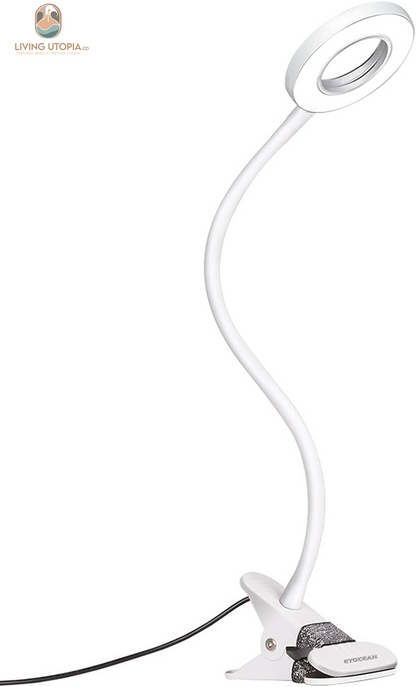 LED Reading Light, Dimmable Clamp Light for Bed Headboard, Bedroom, Office, 3 Modes & 9 Dimming Levels, Flexible Clip Desk Lamp, Adapter Included (Mattewhite)