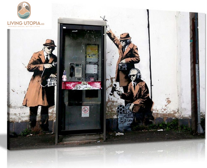 Banksy Mi5 Gchq Spies Canvas Wall Art Picture Print (12X8In)