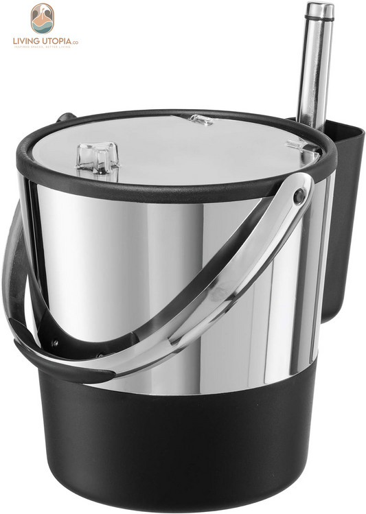 Insulated Ice Bucket, 4 Quart / 3.8 L, Stainless Steel, Black.