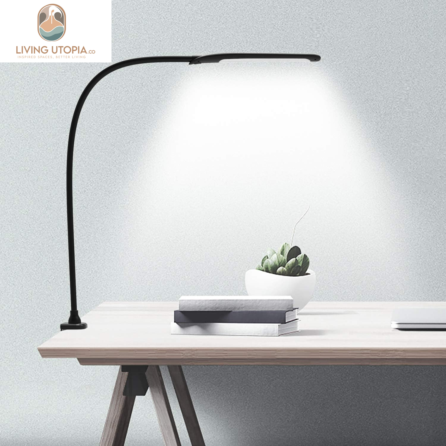 Desk Lamp with Clamp, Swing Arm Lamp, Flexible Gooseneck Architect Table Lamp - Stepless Dimming, 3 Color Modes, Touch Control, 9W, 1050LUX Eye-Care for Study/Reading/Office/Work (Black)