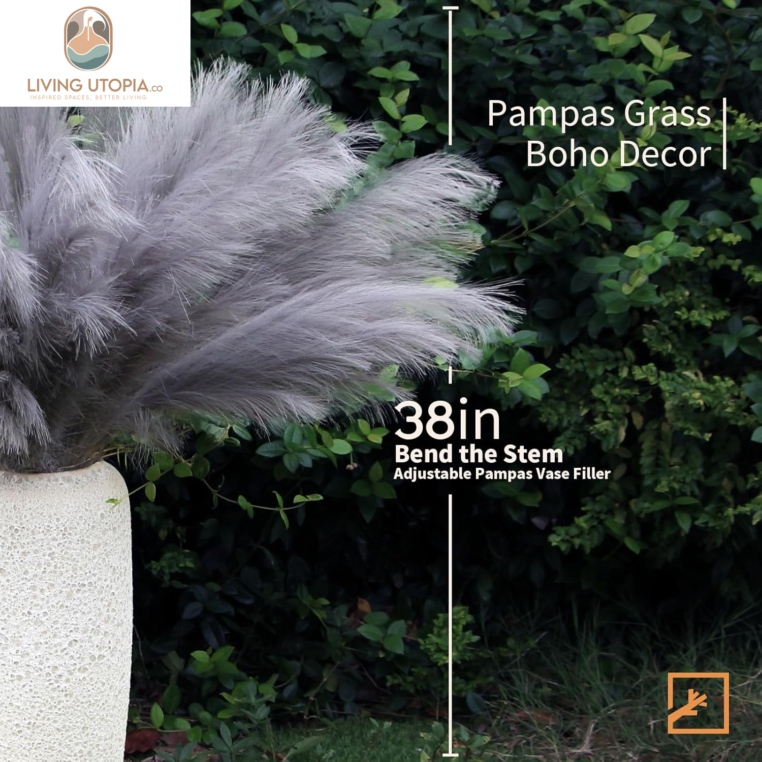7-Pcs 38"/3.1FT Faux Pampas Grass Large Tall Fluffy Artificial Fake Flower Boho Decor Bulrush Reed Grass for Vase Filler Farmhouse Home Wedding Decor (Grey)