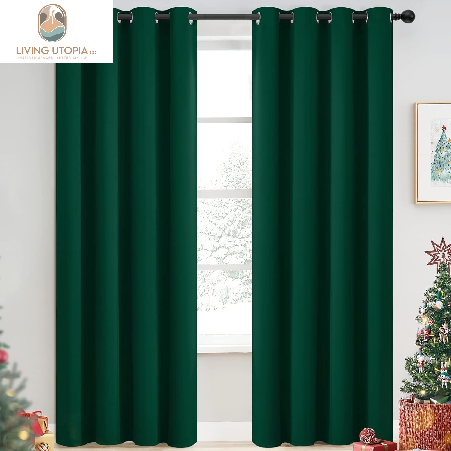 Dark Green Blackout Curtains for Bedroom, Room Darkening Thermal Insulated Grommet Window Curtains, Light Blocking Blackout Drapes for Living Room,52Wx84L Inch,2 Panels