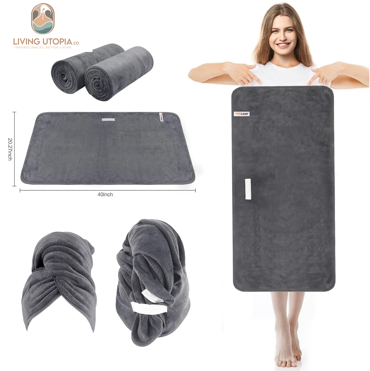Microfiber Hair Towels anti Frizz Hair Drying Towel Super Absorbent Fast Drying Turbans for Wet Curly Hair Soft Hair Towel Wrap with Elastic Band for All Hair Types 40 X 20 Inches 2Pack Grey