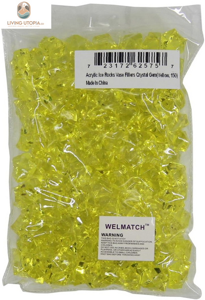 Yellow Acrylic Ice Rock Crystals Treasure Gems for Table Scatters, Vase Fillers, Wedding, Banquet, Party, Event, Birthday Decoration (Yellow, 150)