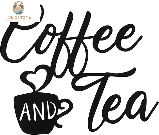 Coffee Sign Metal Hanging Wall Art 12 X 10.2 Inch Black Wall Decor Cafe Bar Letter Sign for Cafe Farmhouse Kitchen(Coffee and Tea)
