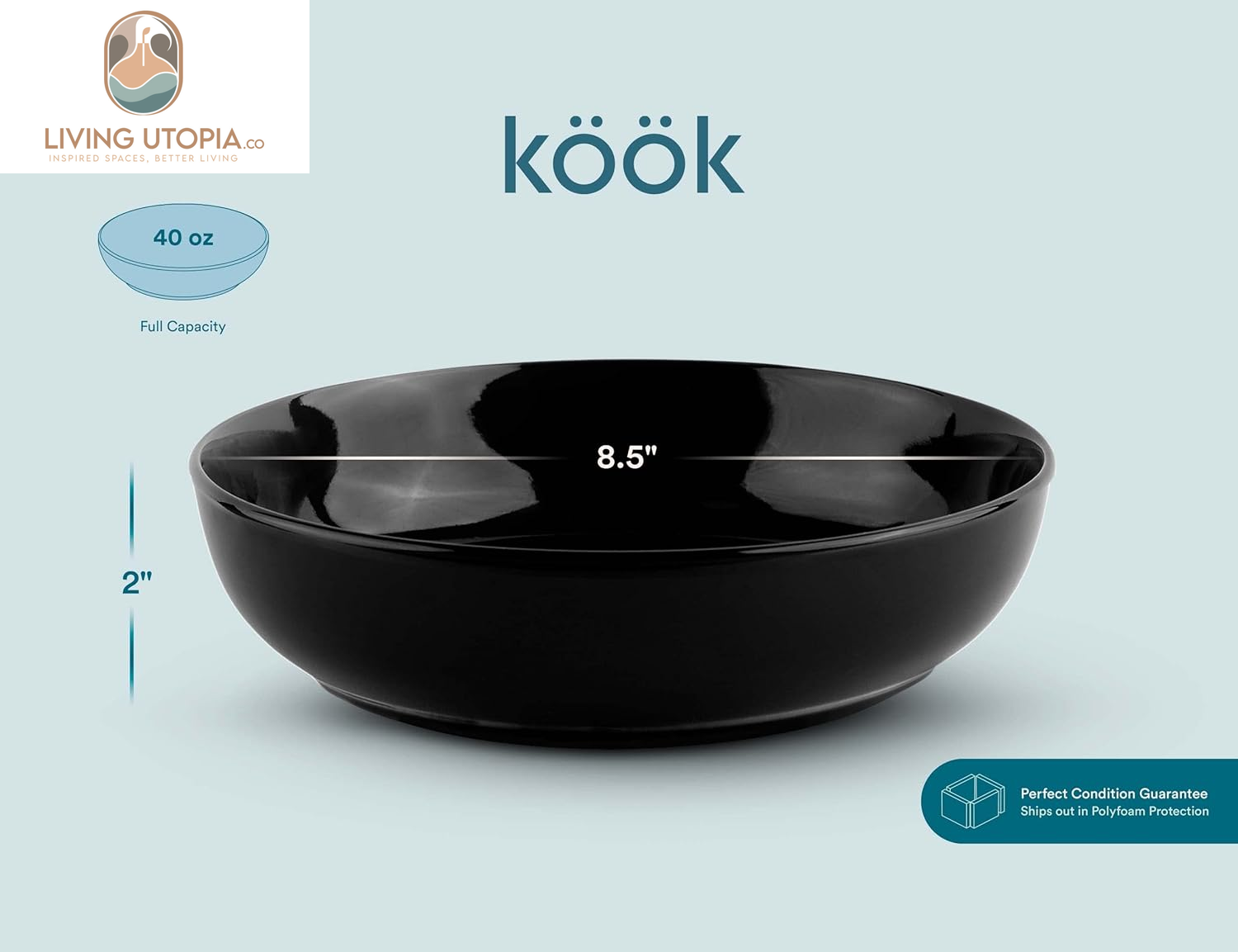 Pasta Bowl, Salad Bowls, Soup, Serving Bowls, Ceramic, Large Capacity, Microwave & Dishwasher Safe, Set of 4, 40 Oz,(Black)