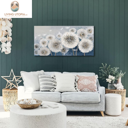 Wall Decor Living Room - Wall-Art for Living Room, Canvas Art/Pictures for Bedroom | Blue Dandelion 24X48 Inches Large Wall Art
