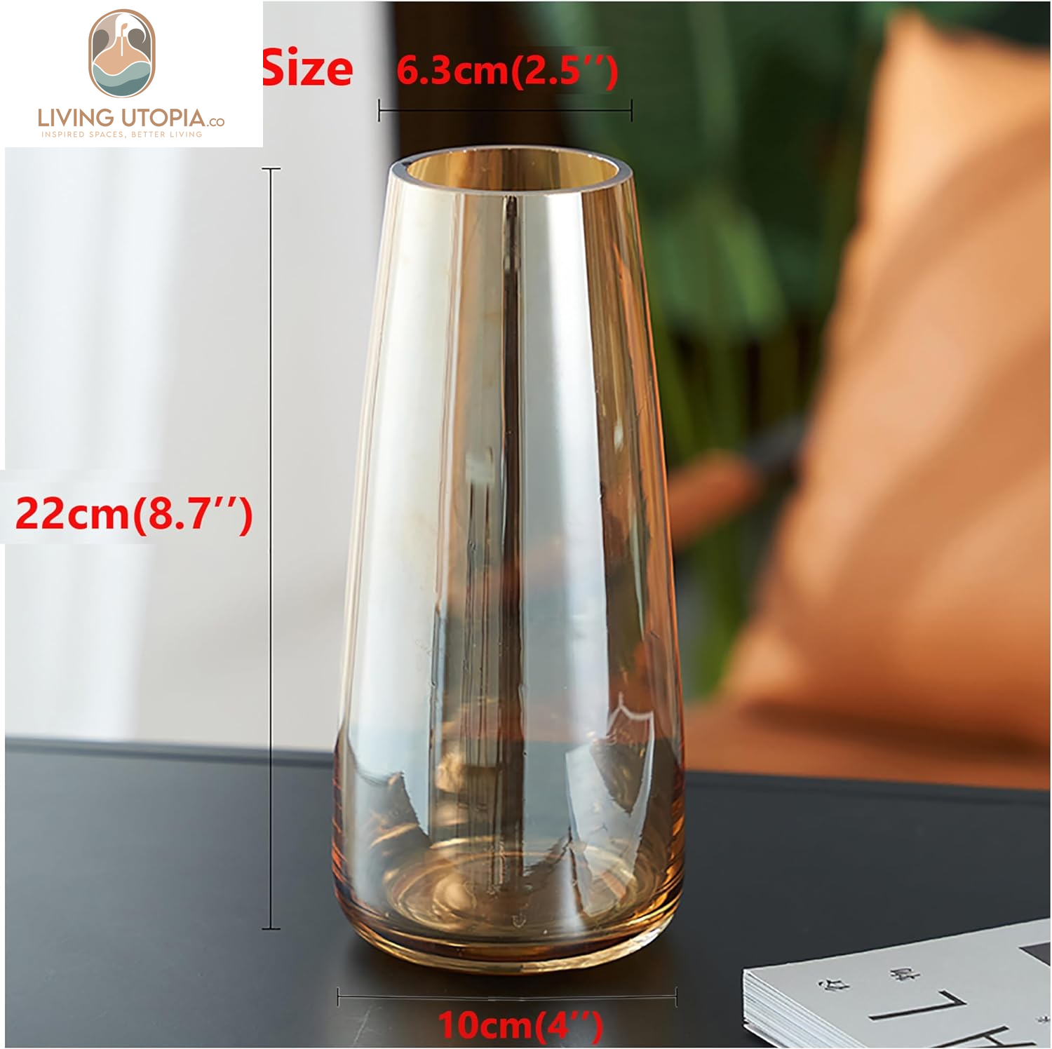 Modern Glass Vase Irised Crystal Clear Glass Vase for Home Office Decor (Crystal Amber)