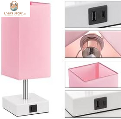 Touch Control Table Lamp with 2 USB Charging Ports, 3 Way Touch Lamps beside Desk, Nightstand Lamp for Bedrooms Living Room, Pink Shade with White Base, LED Bulb Included(Pink)