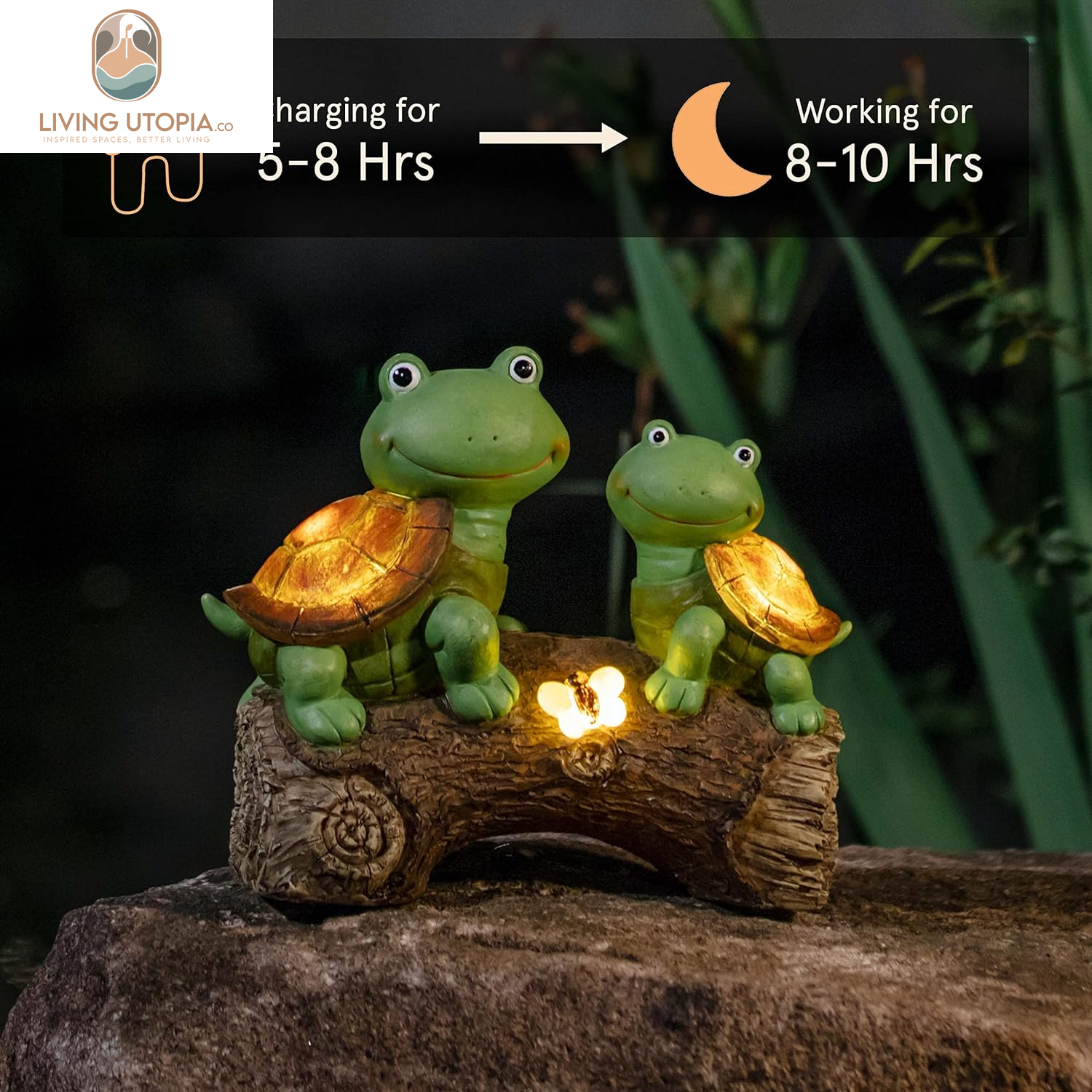 10" Garden Statue Turtles Figurine-Cute Frog Face Turtles Resin Statue with Solar Lights, Outdoor Fall Gnomes Decorations for Yard Lawn Ornaments, Garden Gifts for Mom