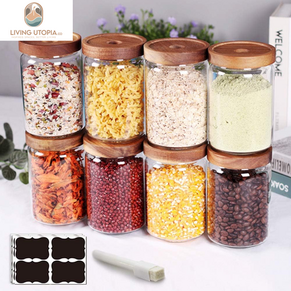 Stackable Kitchen Canisters Set of 8,High Borosilicate Glass Cylinder Airtight Food Storage, Sort Out the Tea, Flour, Candies, Grain Easily and Clearly