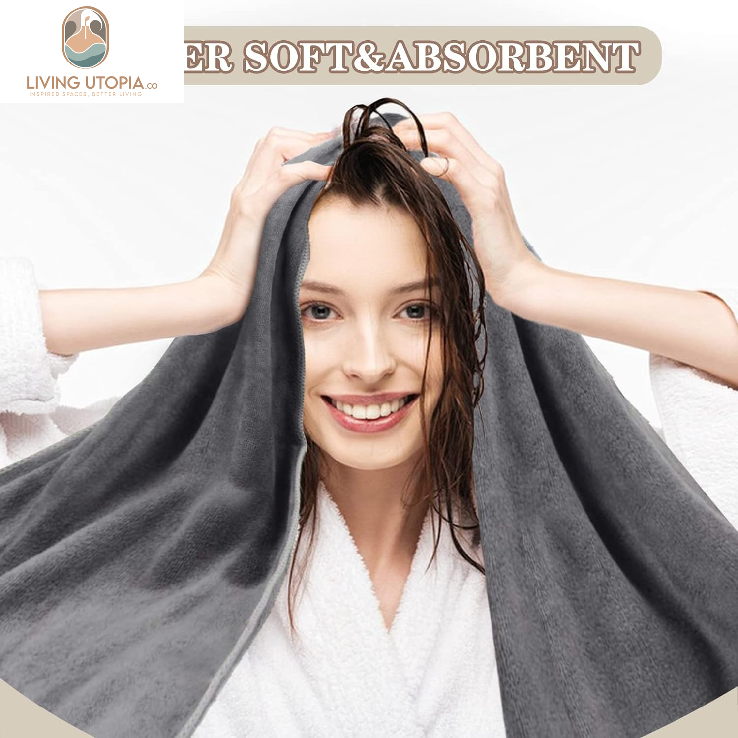 Microfiber Hair Towels anti Frizz Hair Drying Towel Super Absorbent Fast Drying Turbans for Wet Curly Hair Soft Hair Towel Wrap with Elastic Band for All Hair Types 40 X 20 Inches 2Pack Grey