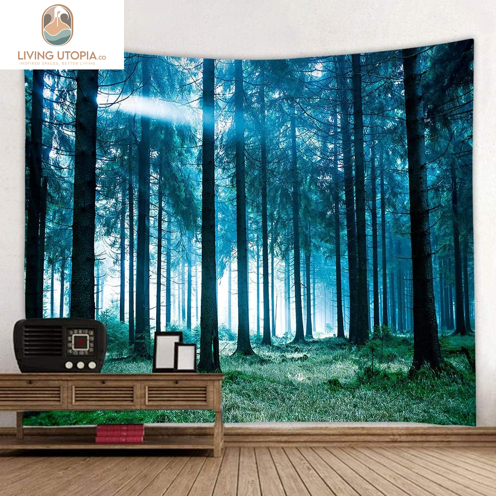Forest Tapestry Home Decor Landscape Tapestry Living Room Bedroom Decoration Tapestry Magic Tapestry Curtain (Forest White Light, 60''L×51''W)