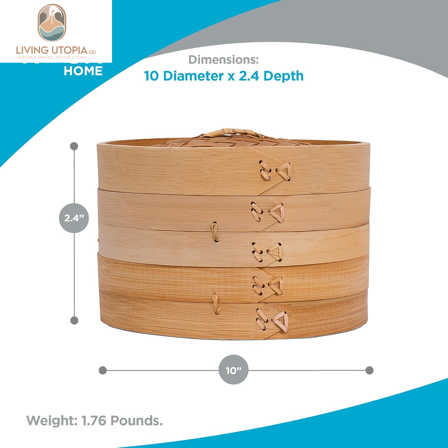 10-Inch Bamboo Steamer - Classic 2 Tier Design for Steaming Veggies, Dumplings, Dim Sum, Chicken, Fish, & Asian Food - Natural Eco-Friendly Steaming Basket, Ideal for Healthy Cooking
