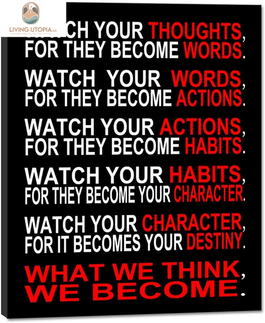 Watch Your Thoughts Motivational Classroom Poster Modern Canvas Prints Wall Art Paintings Ready to Hang for Office Living Room Home Decorations Stretched Pictures Artwork