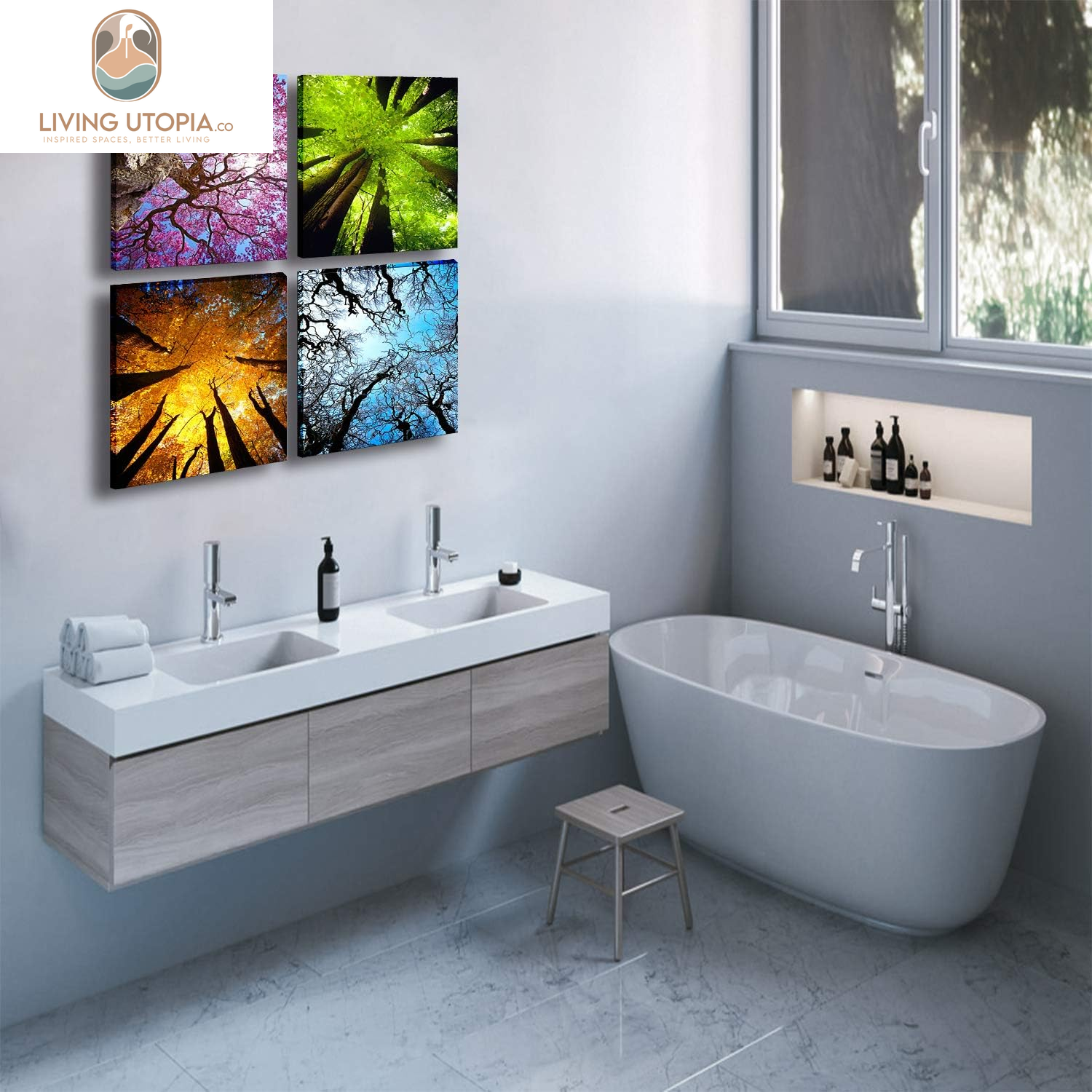 Art 4 Panels Canvas Wall Art Spring Summer Autumn Winter Four Seasons Landscape Color Tree Painting Picture Prints Modern Giclee Artwork Stretched and Framed for Living Room Home Decoration