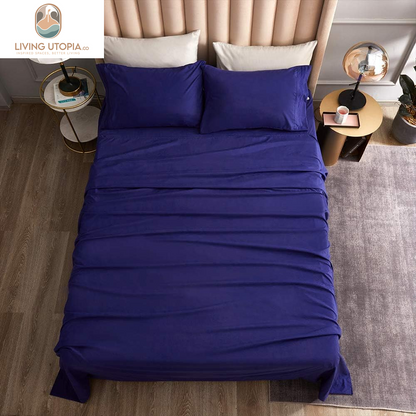 Bed Sheet Set - Brushed Microfiber Bedding - Bedding Sheets & Pillowcases - Deep Pockets - Easy Fit - Breathable & Cooling Sheets - 4 Piece Full Blue Set