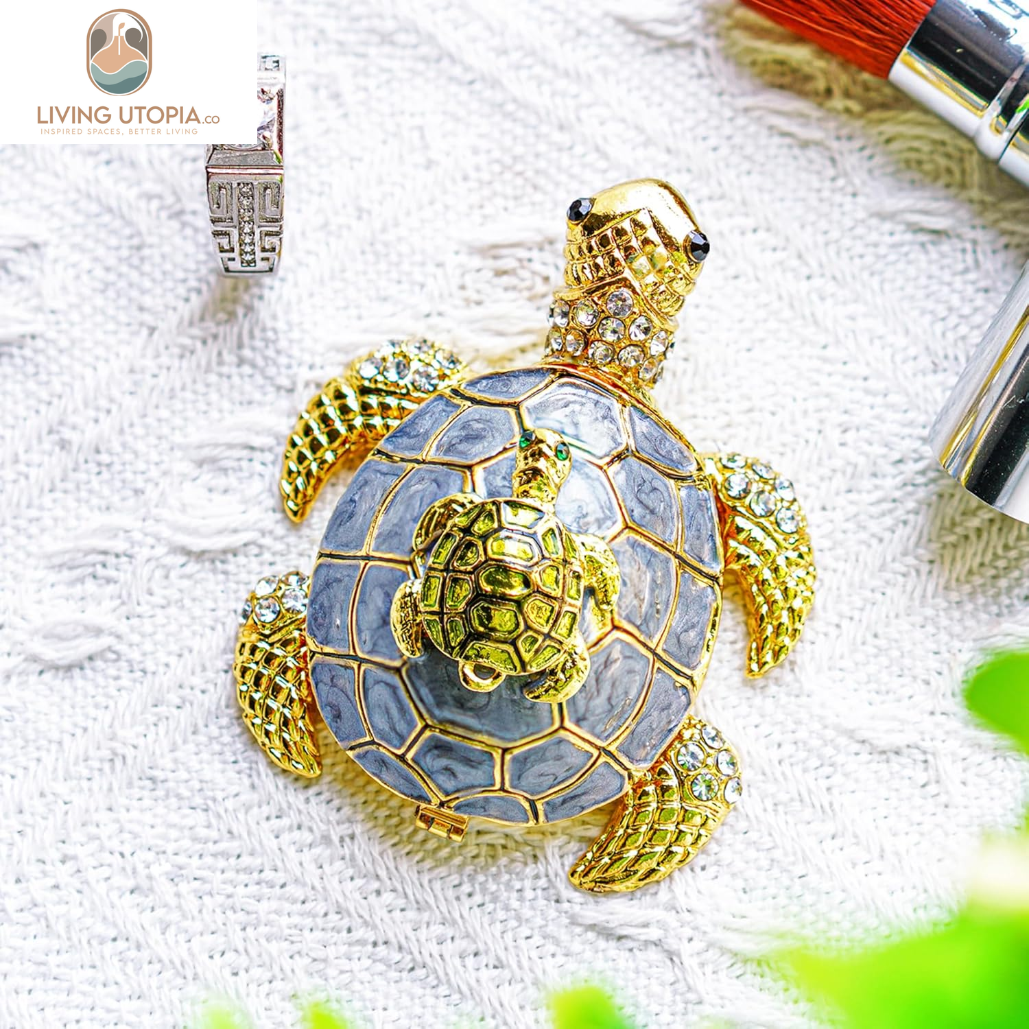 Sea Turtle Figurines Collectibles Bejeweled Jewelry Trinket Boxes Hinged Hand Painted Enamel Turtle Box Ring Holder for Women Girls