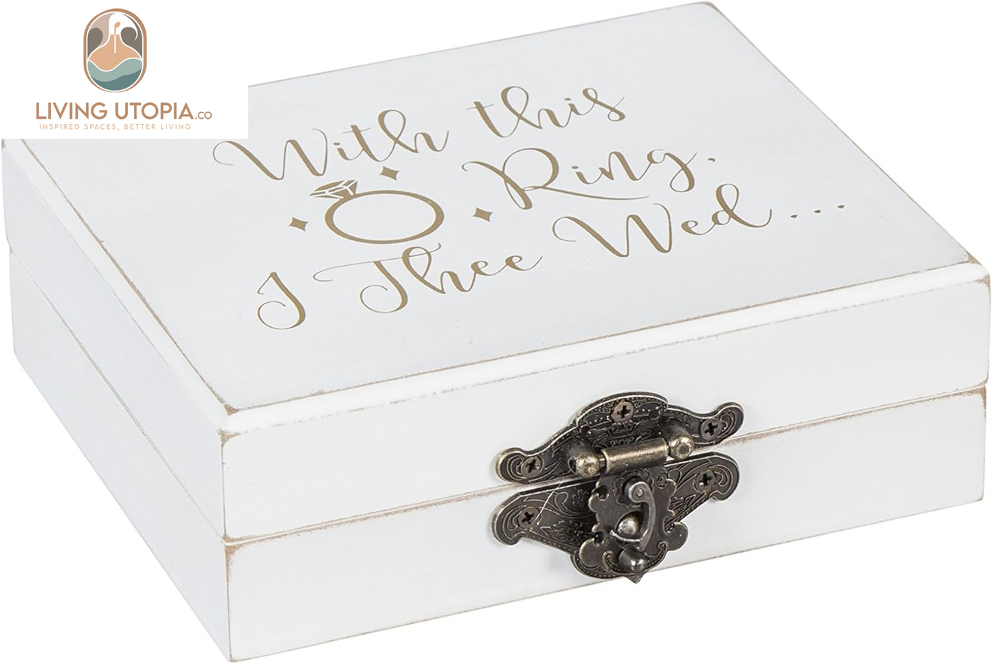 “With This Ring, I Thee Wed” Wooden Double Ring Holder | Mr. and Mrs. Decorative Ring Case for Wedding Ceremony Engagement Proposal | Ring Bearer Box for Anniversary Birthday Gift Ideas