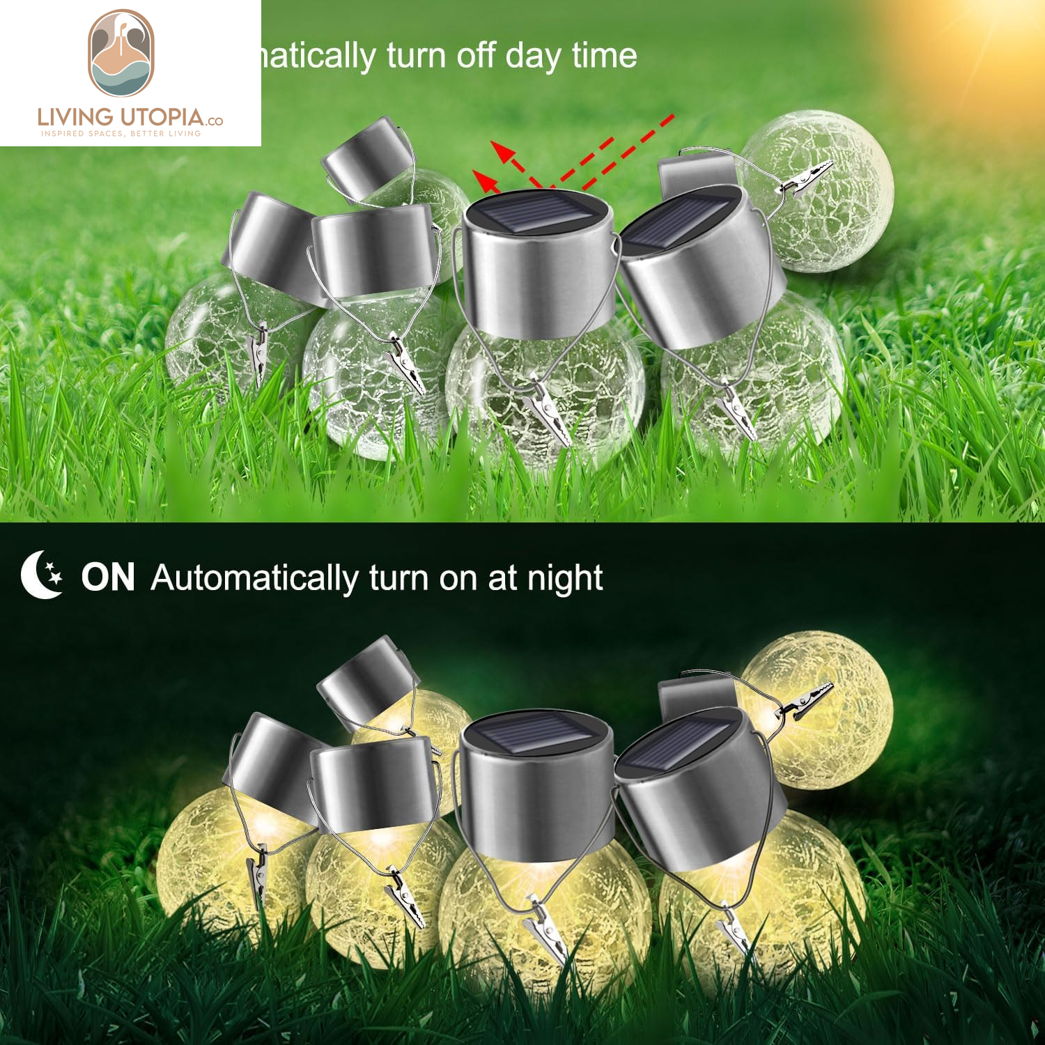 Solar Lights Outdoor Decorative 12 Pack, Hanging Solar Garden Lights Waterproof, Solar Powered Globe Lantern Cracked Glass Ball Lights for Yard Patio Fence Tree Umbrella Holiday Decoration,Warm White
