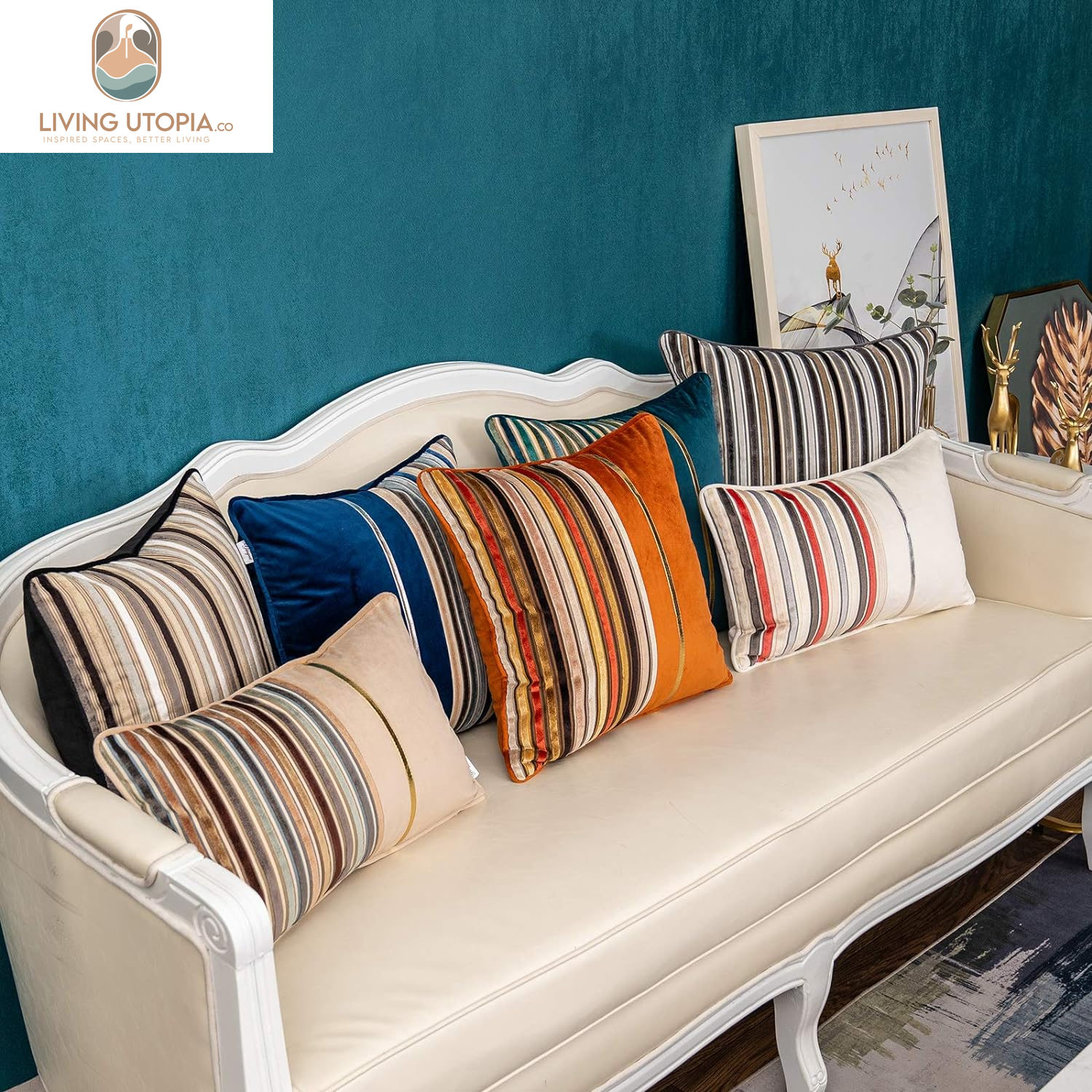 Brown Striped Throw Pillow Cover Multicolor Velvet Cushion Cover Zippered Rectangular Pillowcase for Sofa Couch Bedroom Living Room Home Decoration, 12X20 Inch