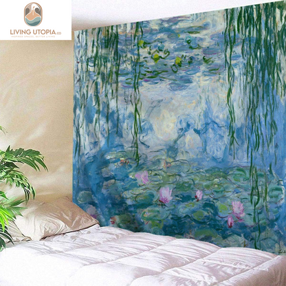 Large Tapestry Monet Wall Tapestry Water Lilies Oil Paintings Flowers Tapestry Wall Hanging Art Home Decor for Living Room Bedroom Bathroom Kitchen Dorm 90 X 60 Inches