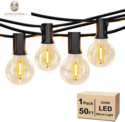 50FT LED G40 Globe String Lights, Shatterproof Outdoor Patio String Lights with 50+2 Dimmable Edison Bulbs, 50 Backyard Hanging Bistro Light Waterproof for Balcony Party Wedding Market Cafe