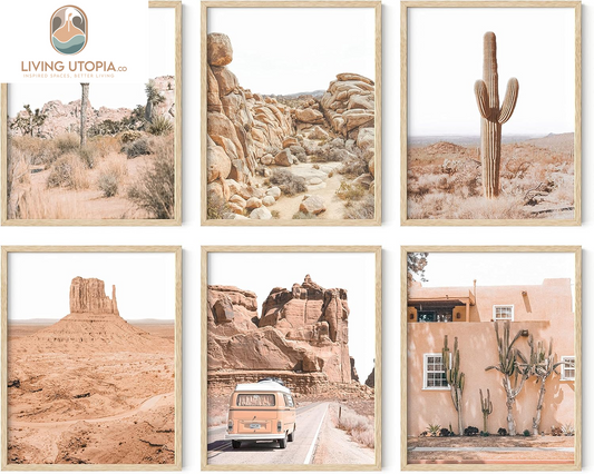 Desert Succulent Wall Art - Botanical Prints Set of 6, Botanical and Cactus Art Prints Wall Art, Cactus Art Wall Decor, Botanical Art Set Kitchen Prints (Beige Frame, 11X14)