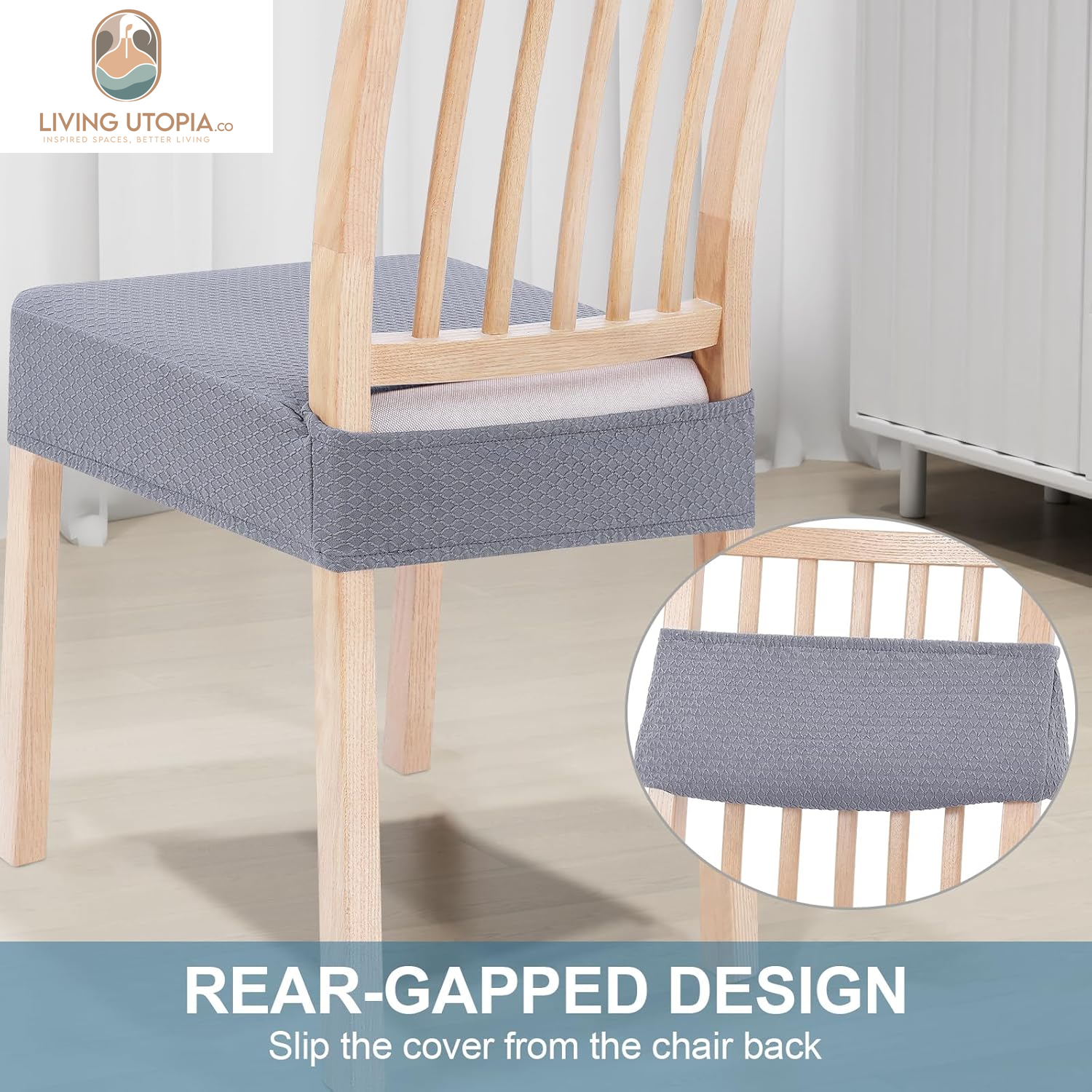 Stretch Jacquard Seat Covers for Dining Room Chairs Set of 6, Removable Washable Chair Seat Protector Slipcovers, No Rear Covers, Grey