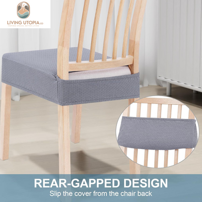 Stretch Jacquard Seat Covers for Dining Room Chairs Set of 6, Removable Washable Chair Seat Protector Slipcovers, No Rear Covers, Grey