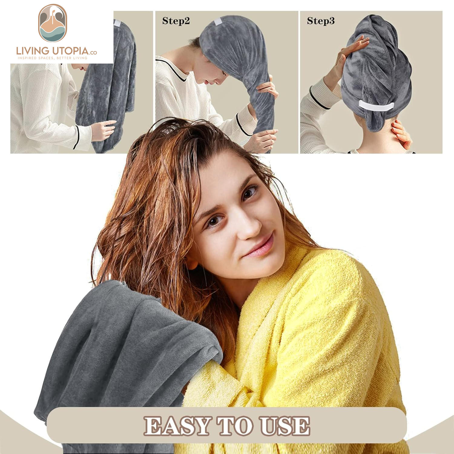 Microfiber Hair Towels anti Frizz Hair Drying Towel Super Absorbent Fast Drying Turbans for Wet Curly Hair Soft Hair Towel Wrap with Elastic Band for All Hair Types 40 X 20 Inches 2Pack Grey
