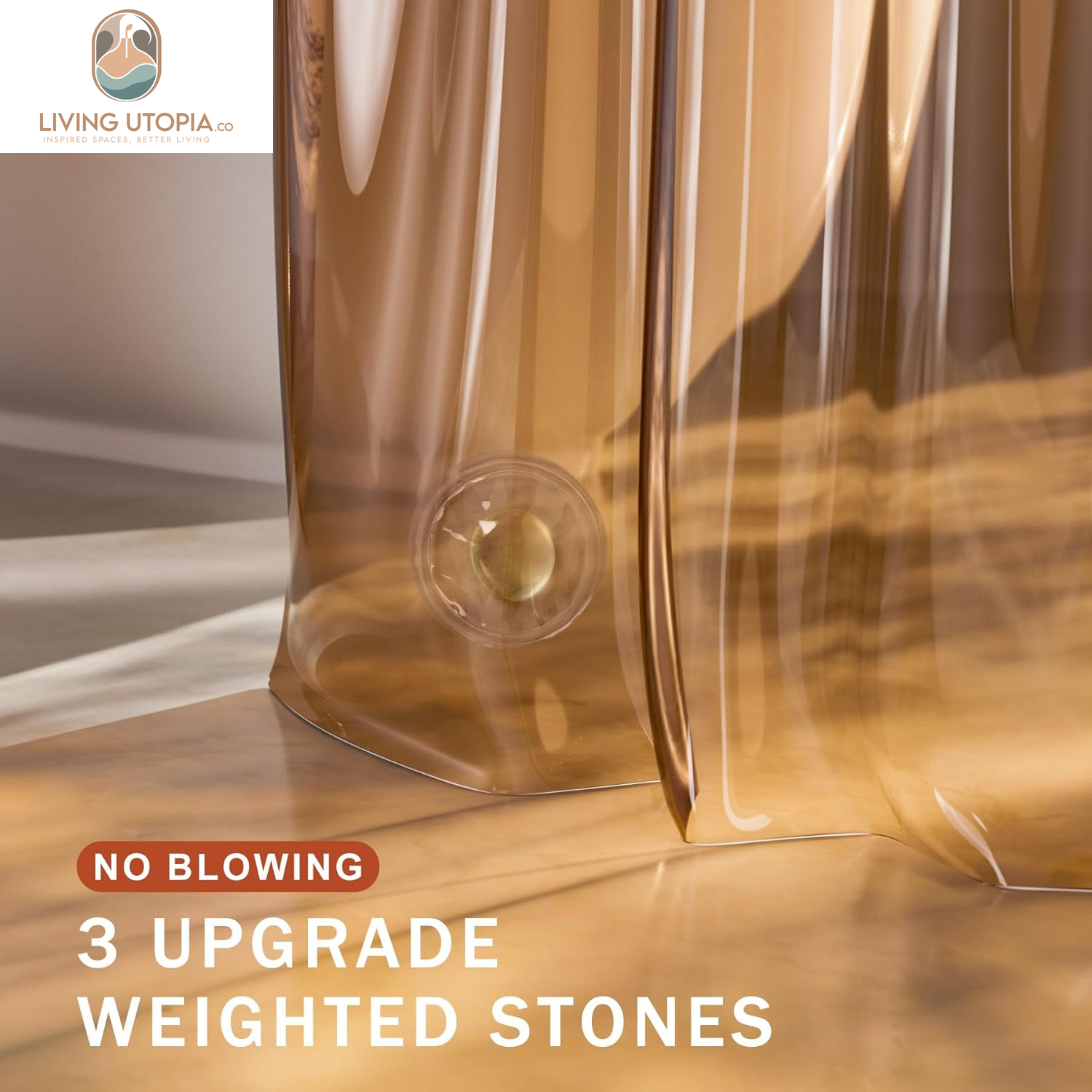 Shower Curtain Liner, 100% EVA Soft Clear Amber Heavy Duty Shower Curtain and Liner 2-In-1, 72X72 Luxury Plastic Weighted Bathroom Shower Liner, 12 Rustproof Grommets & 3 Heavyweight Stones